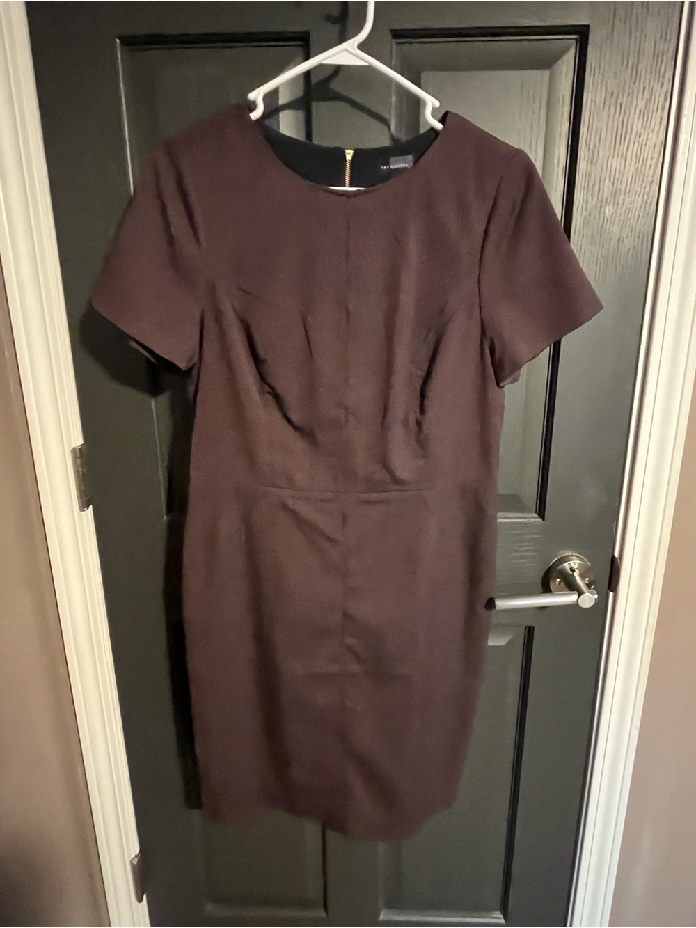 The Limited Short-Sleeve Sheath Dress in Deep Plum